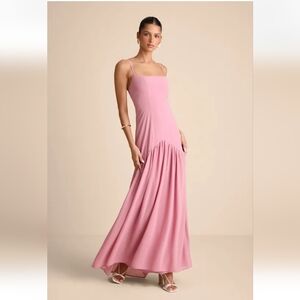 Auria Light Pink Chiffon Drop Waist Maxi Dress